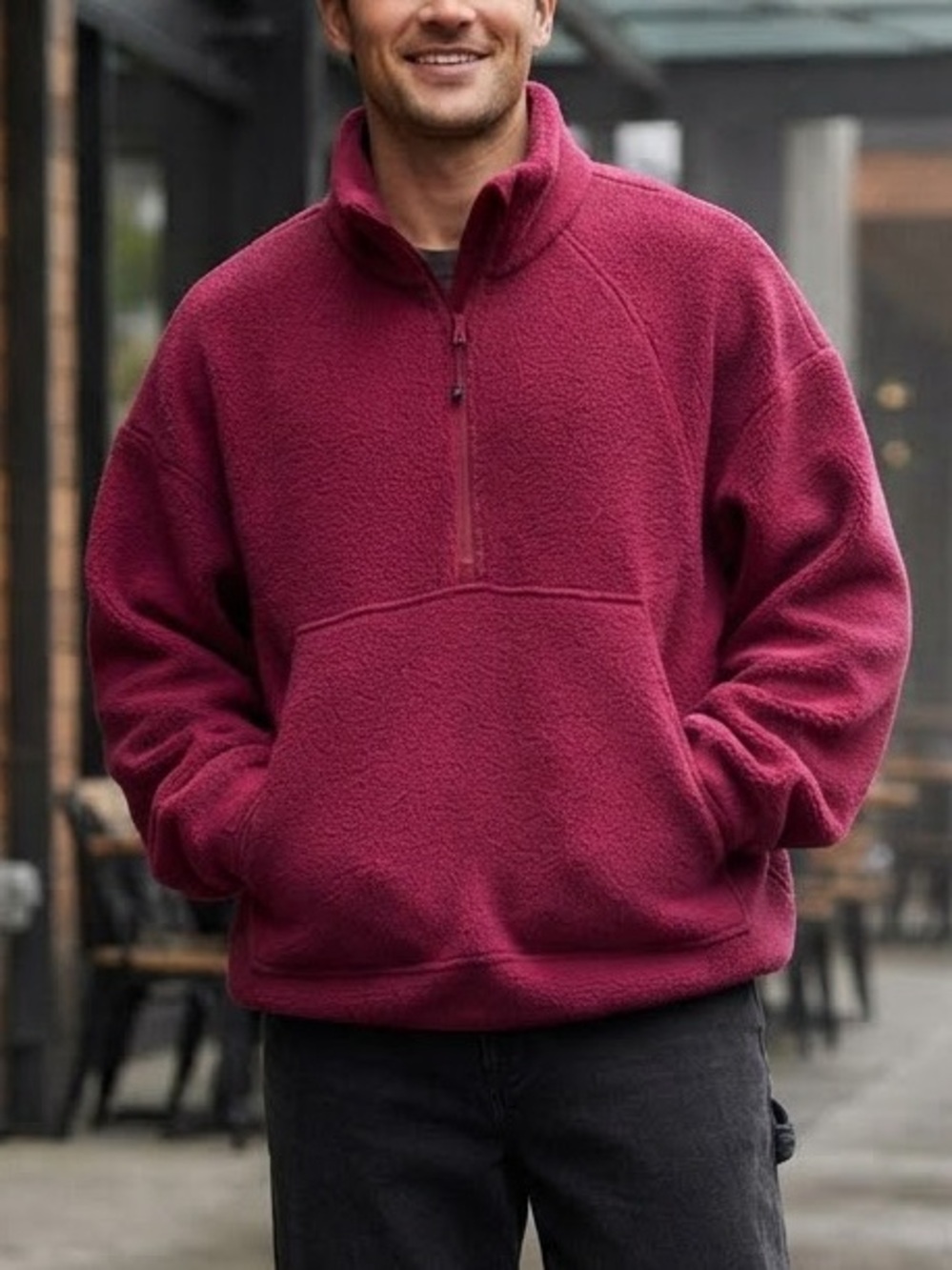 Lululemon Men's Oversized-Fit Fleece Half-Zip Pullover Magenta Berry Size XL